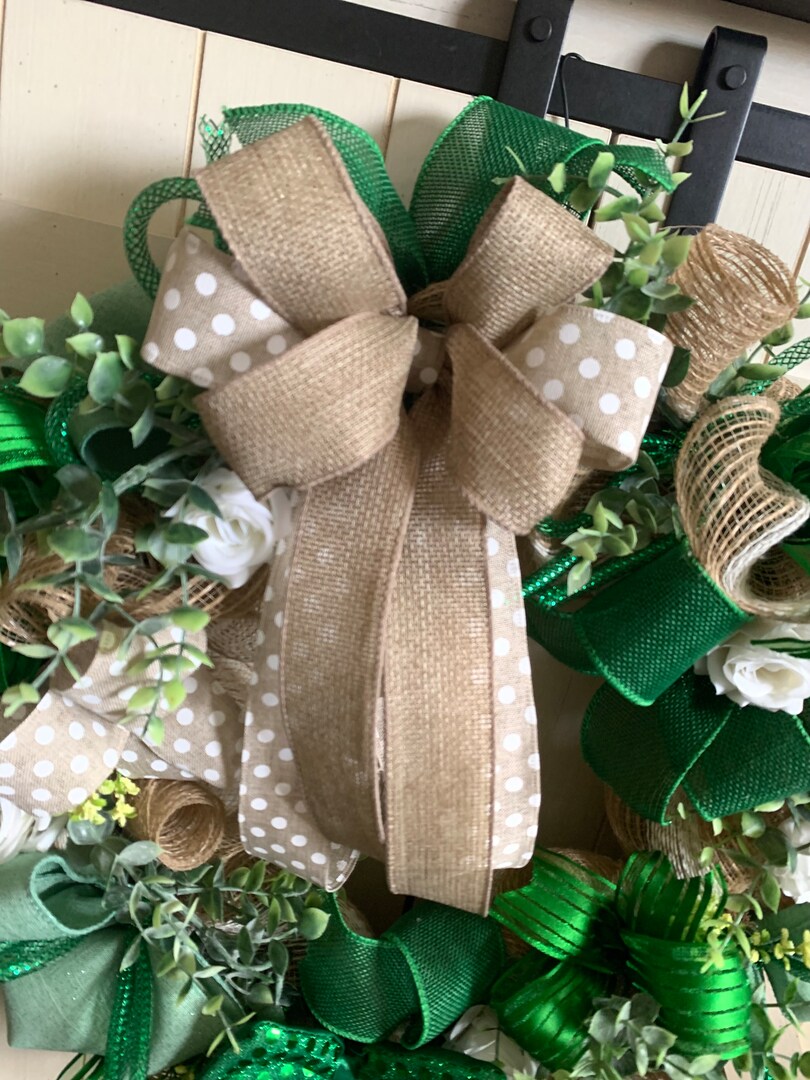 St. Patrick's Day Mesh Wreath With Shamrock Sign - 16 Inch Green & Yellow Decor For Door Indoor/Outdoor